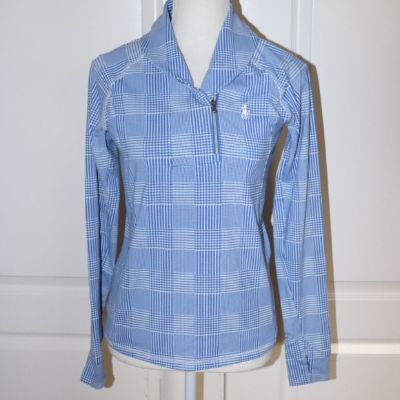 POLO Golf Ralph Lauren Women’s Blue Houndstooth Jacket Quarter Zip Size Small - Picture 1 of 3